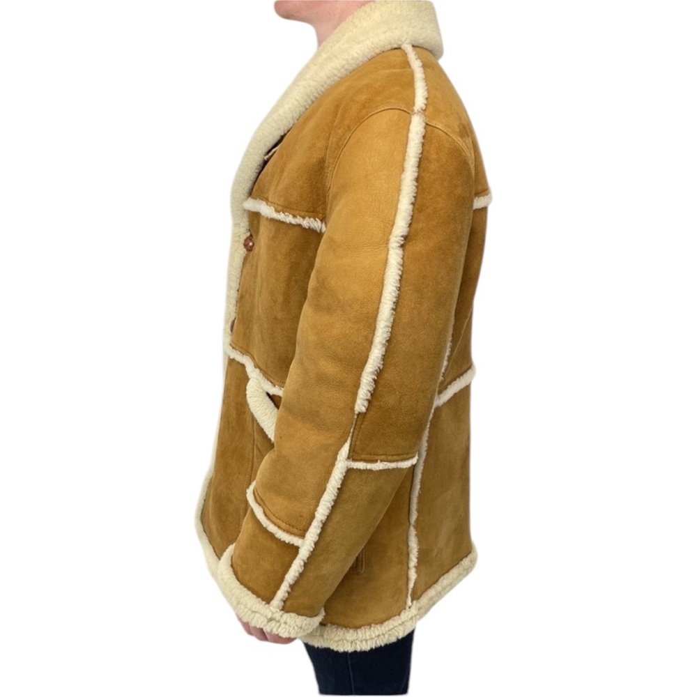 ❣️HP❣️Authentic Shearling Leather Coat Chestnut Brown and Ivory L/XL - Picture 7 of 16